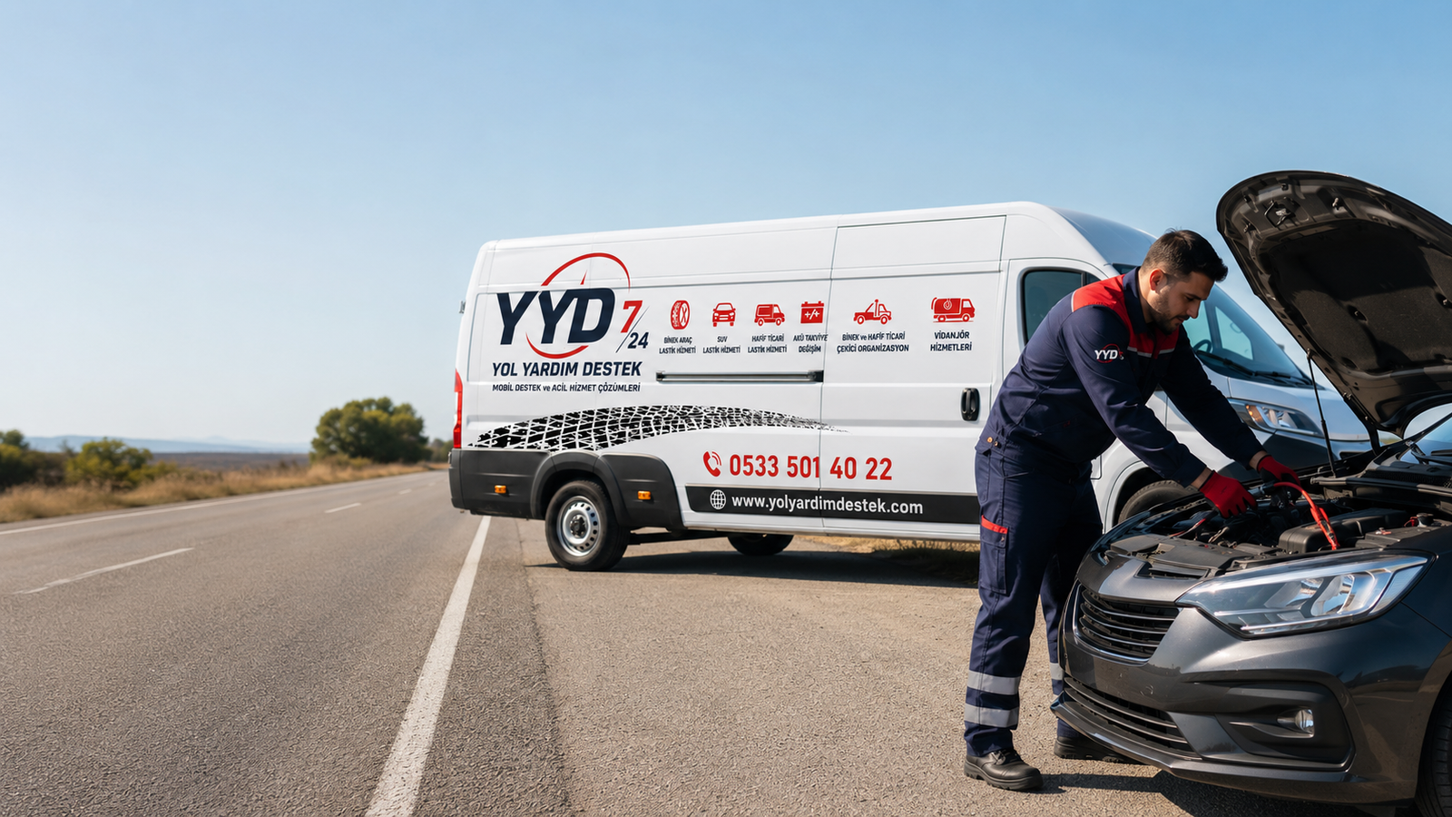 YYD 7/24 lastik ve akü yol yardım